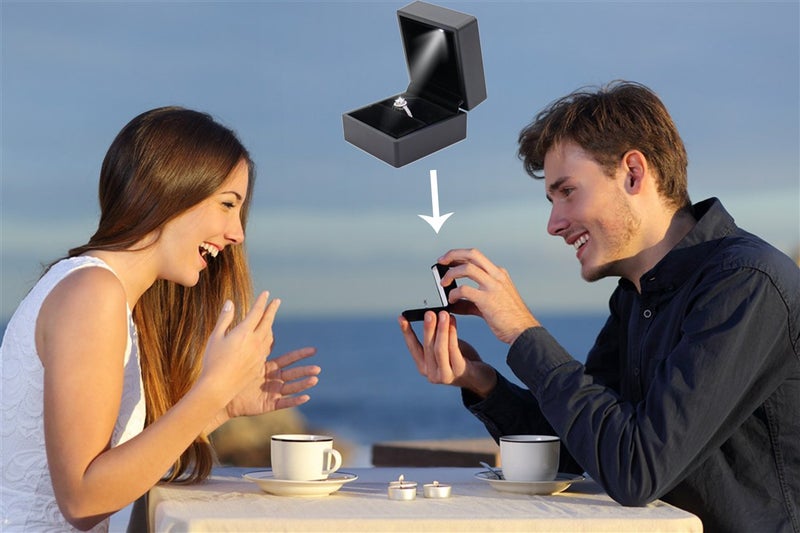iSuperbÂ® Ring Box Black Jewelry Case Organizer with LED Light Gift Box - Image 2